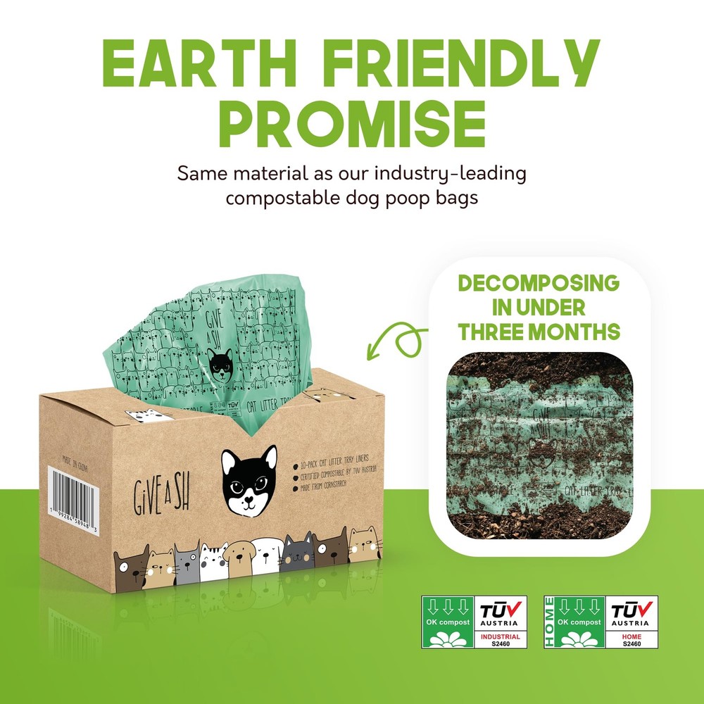 Home Compostable Cat Litter Box Liners, Jumbo XL 36” x 19” Drawstring - Extra...