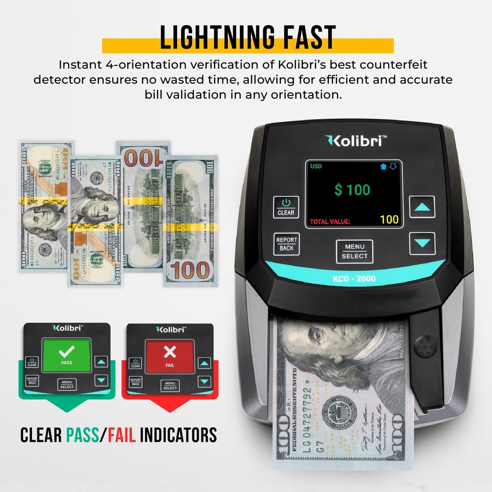 KCD-2000 Advanced Counterfeit Bill Detector | All-Orientation Counterfeit Det...