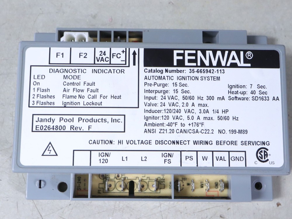 FENWAL 35-665942-113 Jandy E0264800 Automatic Ignition Control System Module