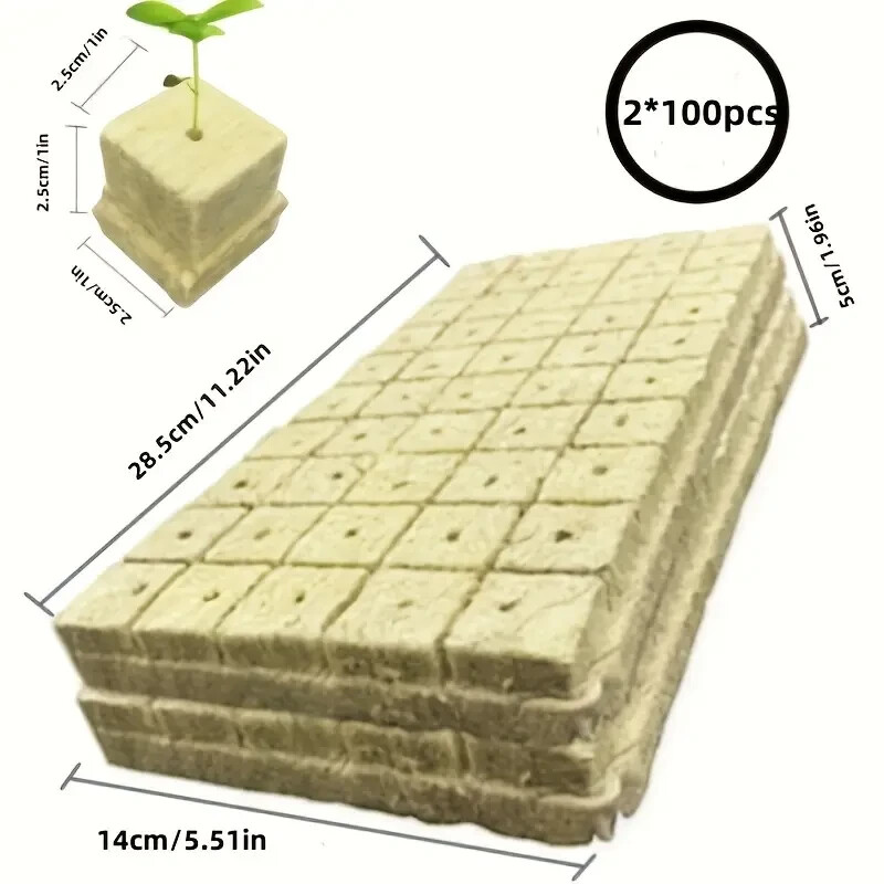 4 Sheets Rockwool Grow Cubes – 200 Plugs for Hydroponics, Seed Starting