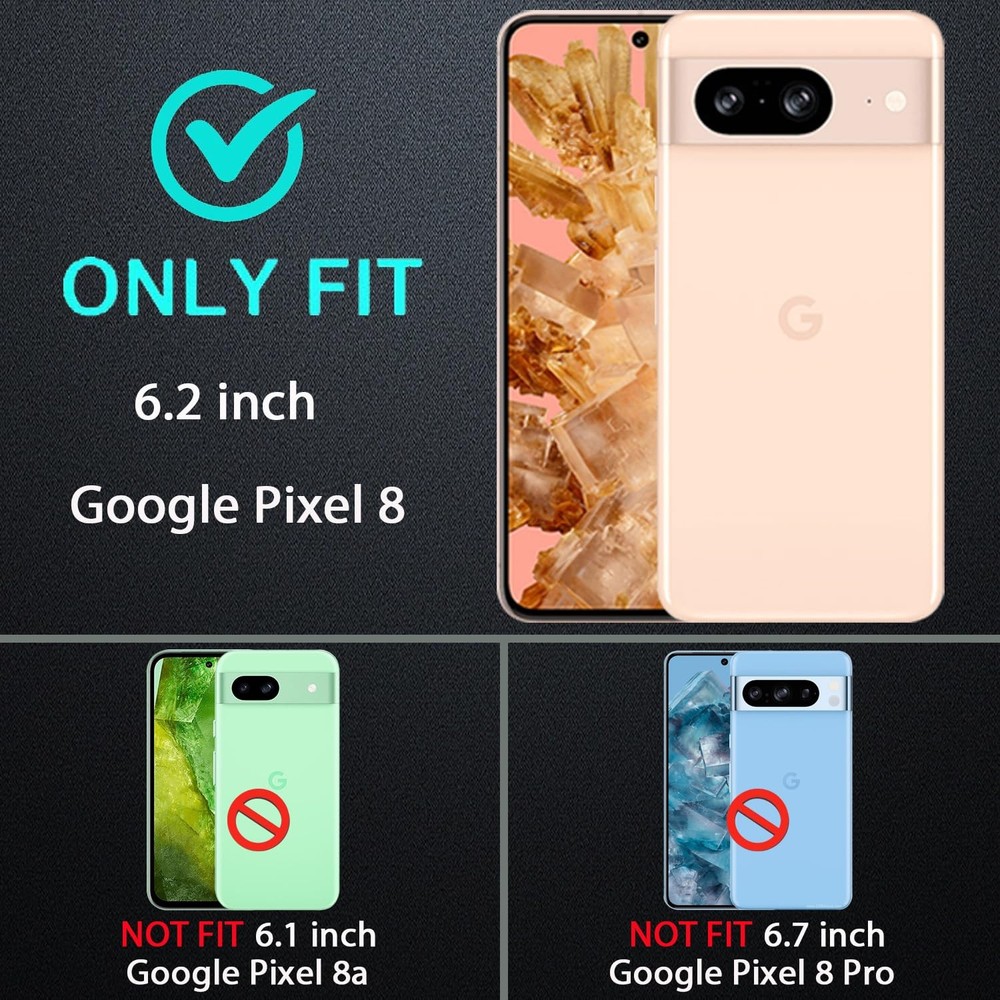 Google Pixel 8 Heavy Duty Shockproof Case, 2-Pack Screen Protectors