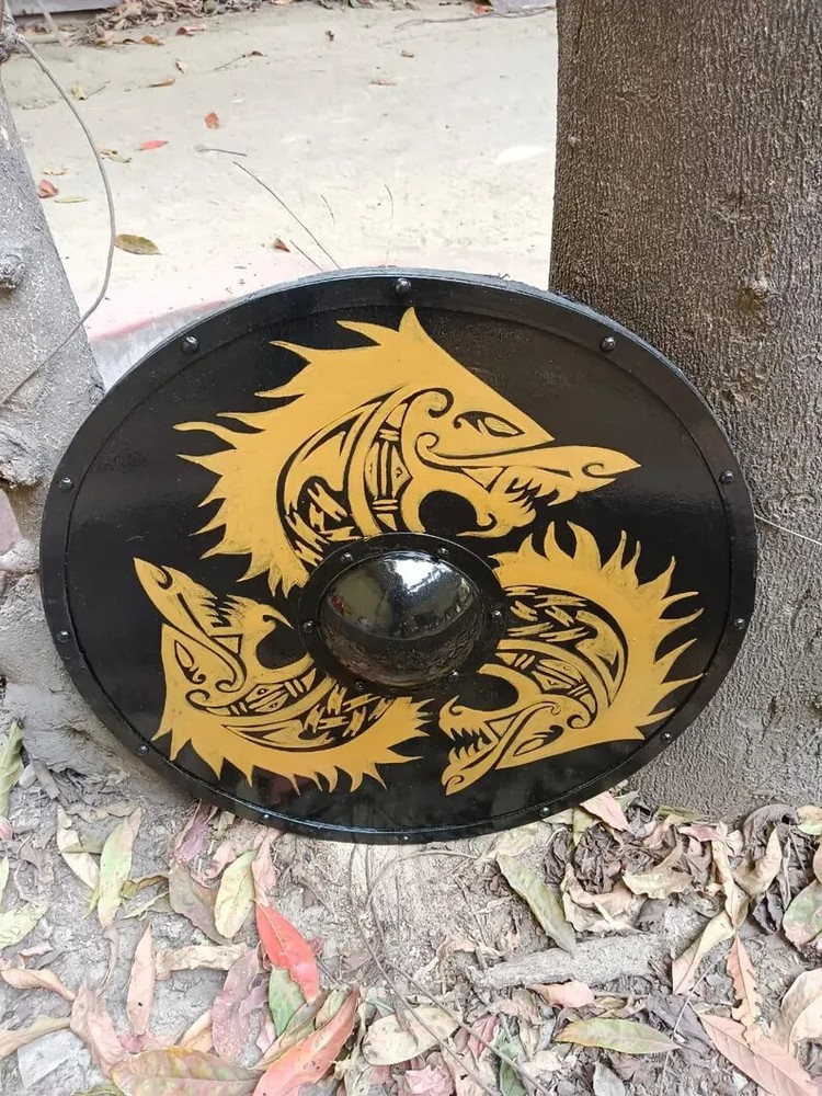 Handmade Viking Shield Wolf Authentic Battle Worn Valhalla Viking Shield