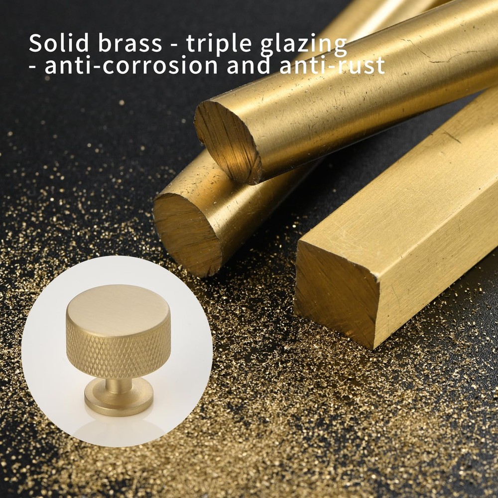 Urnew- 5 Pack Solid Brass Kitchen Cabinet Knobs 5 Pack, Matt Brushed