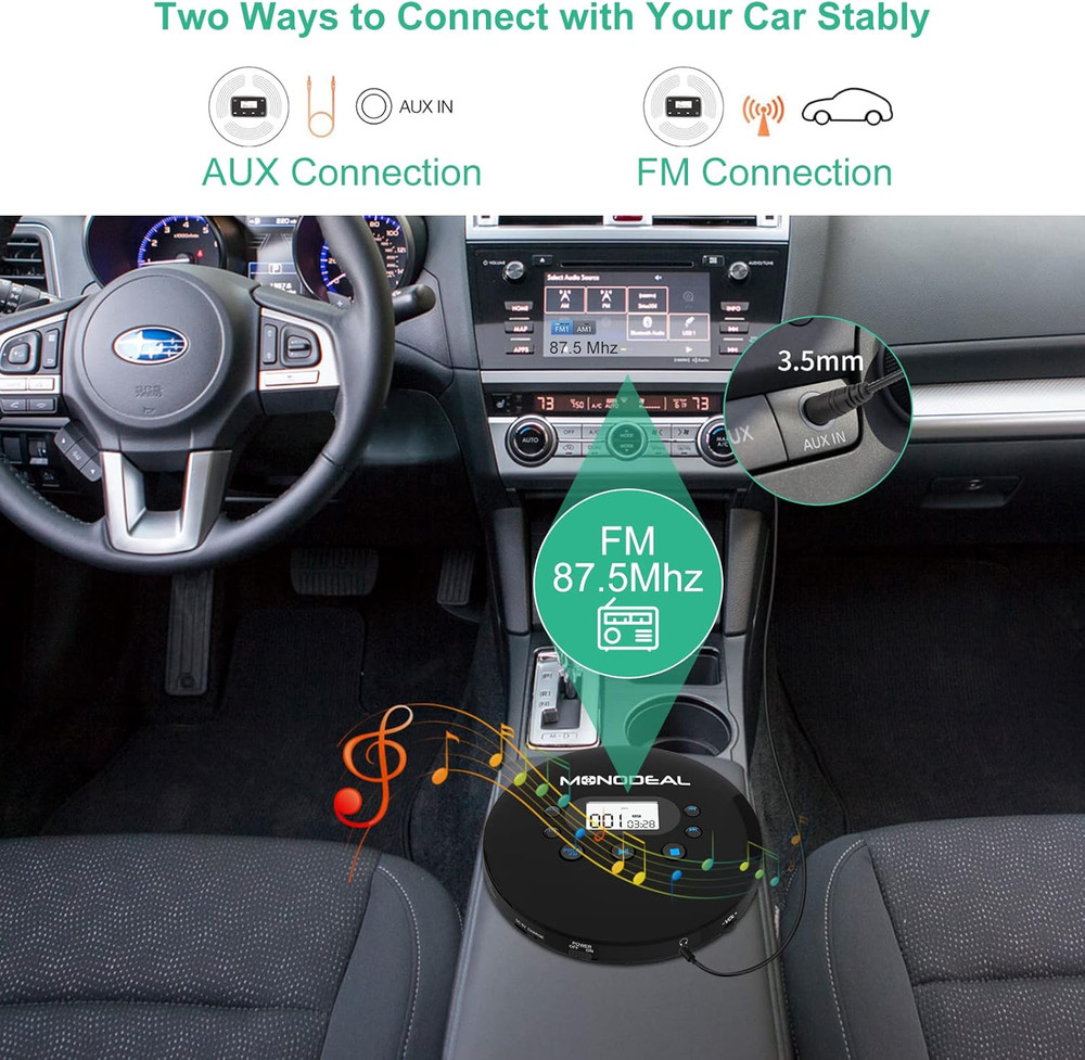 CD Player Portable, Portable CD Player with FM Transmitter, Rechargeable Player
