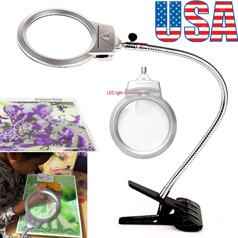 Flexible Adjustable LED Magnifying Glass Lamp with Bracket 5X Magnification US