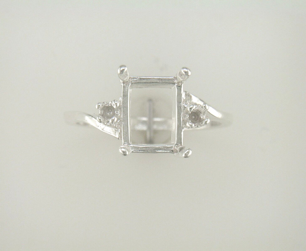 Emerald Cut Bypass Side Accent Ring Setting Sterling Silver