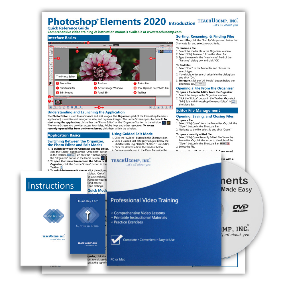 New PHOTOSHOP ELEMENTS 2020 DELUXE Training Tutorial & Quick Reference Guide