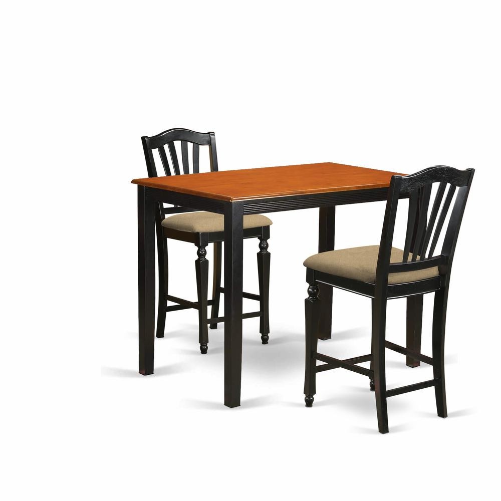 YACH3-BLK-C 3 Pc Dining counter height set-pub Table and 2 Kitchen Dining...