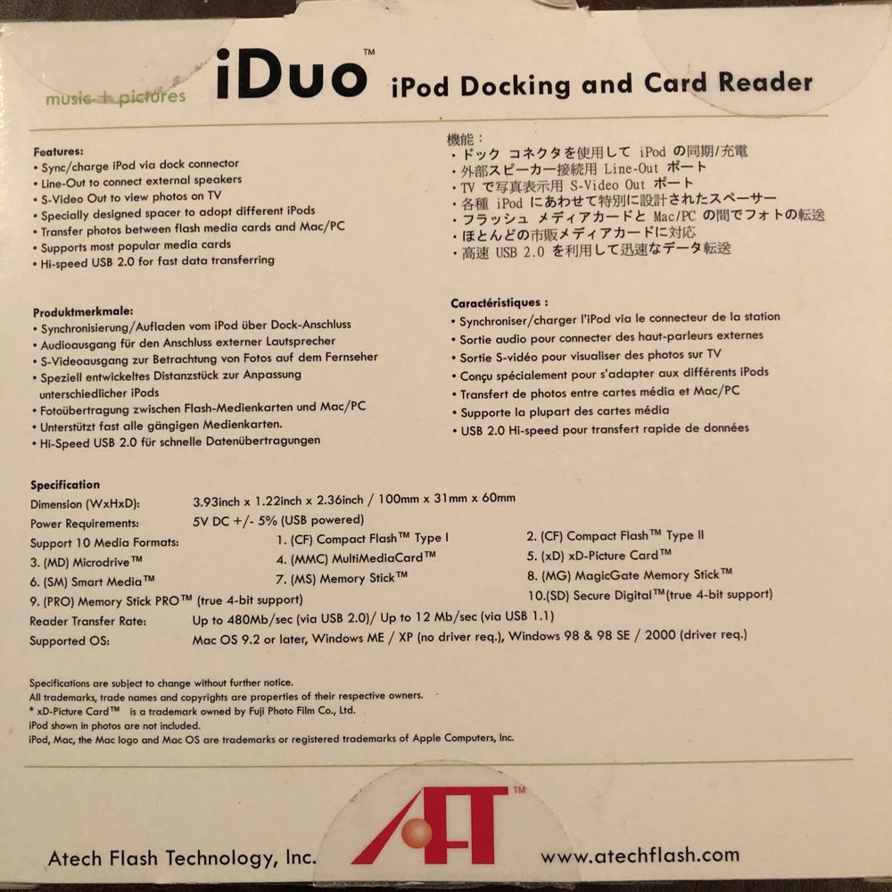 iDuo Atech Flash Technology Inc ipod Docking and Card Reader
