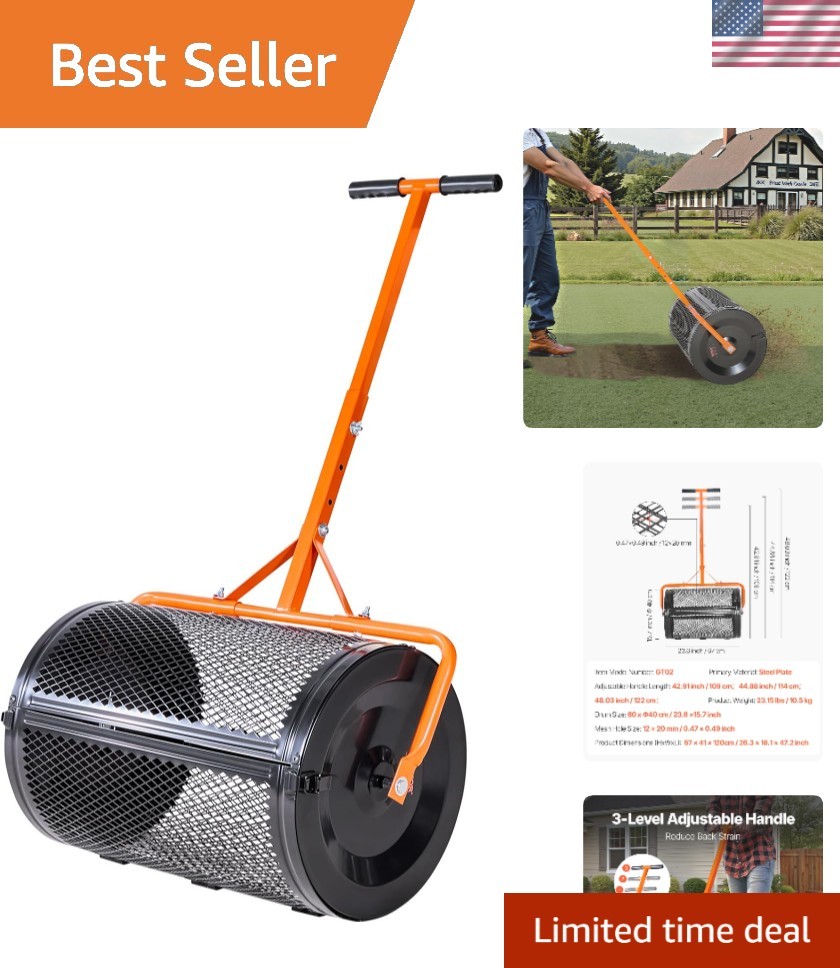 Durable Powder-Coated Peat Moss Roller with Adjustable T-Handle - 2.66 cu ft
