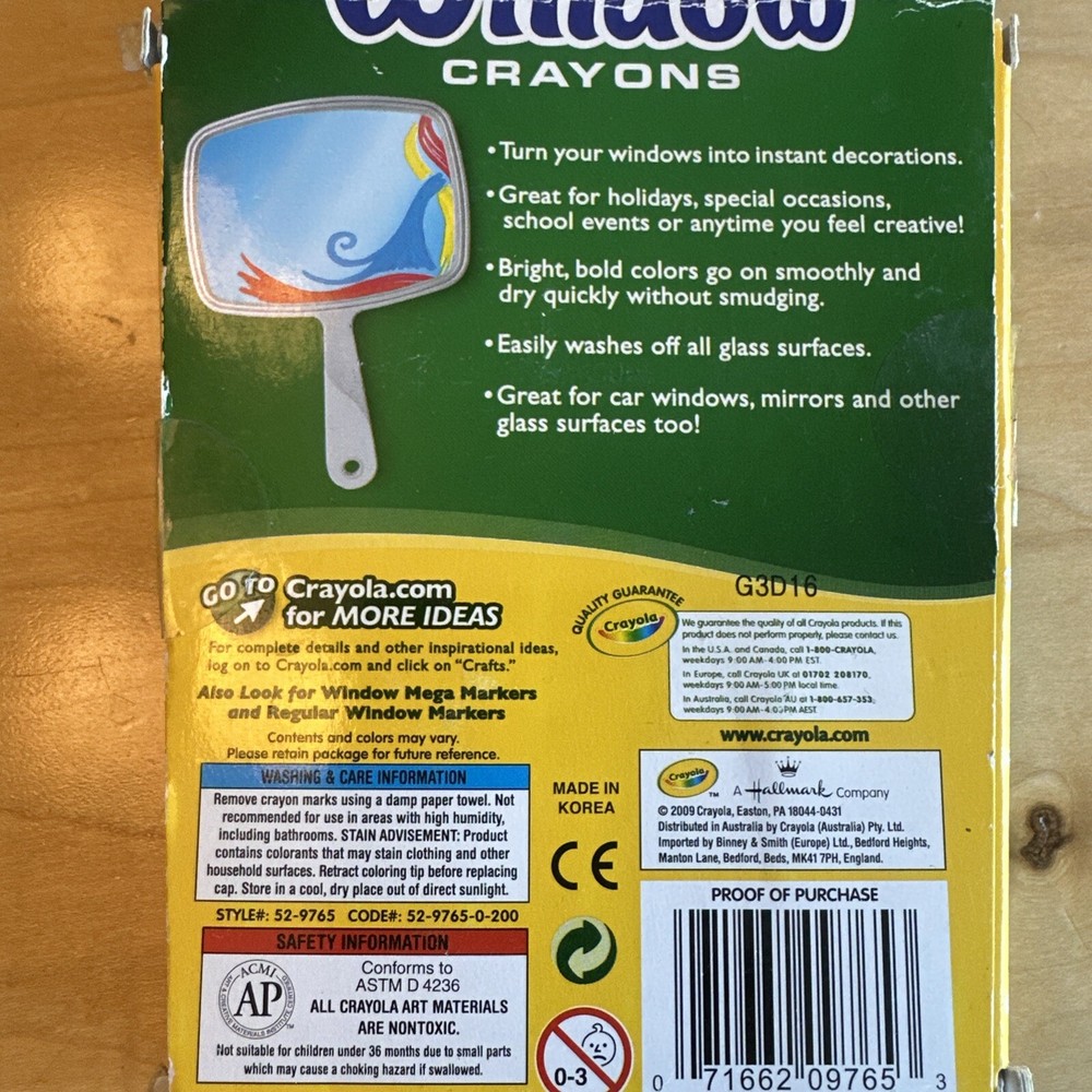 Window Crayons, Washable, 5/ST, Assorted OPEN BOX See Pics For Box Condition