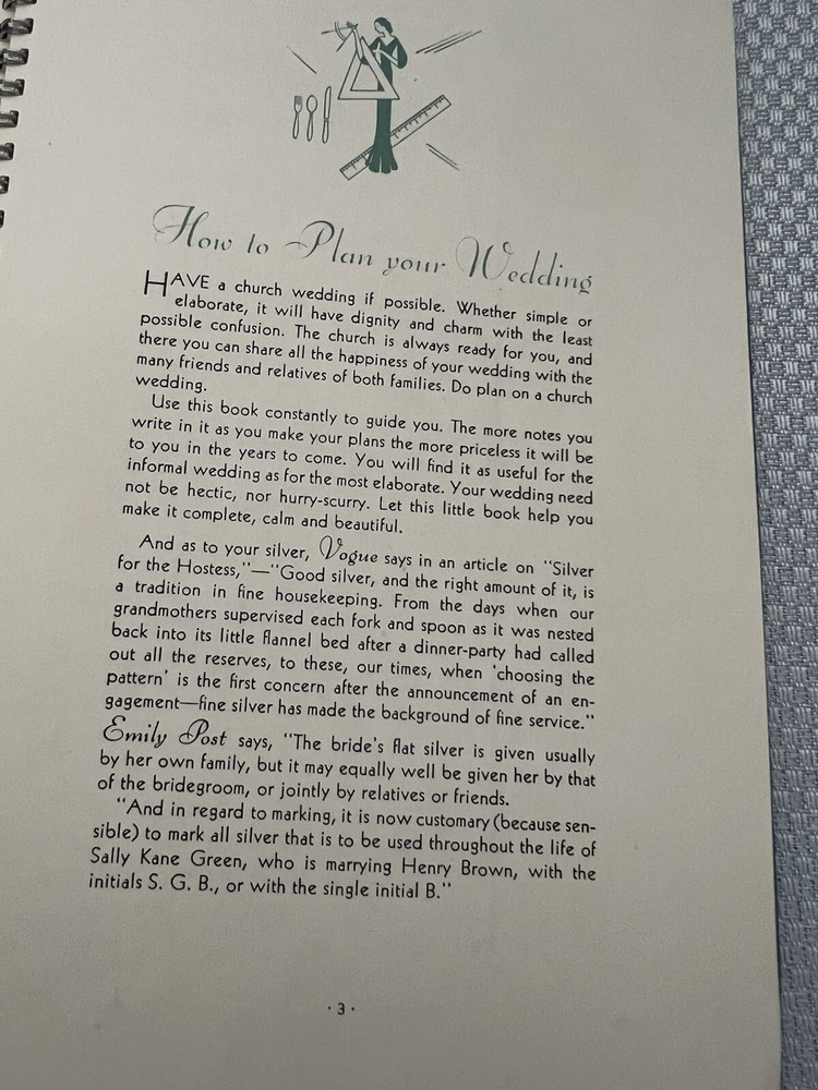 How To Plan Your Wedding Notebook Towle Mfg.Co. Copywrite 1936