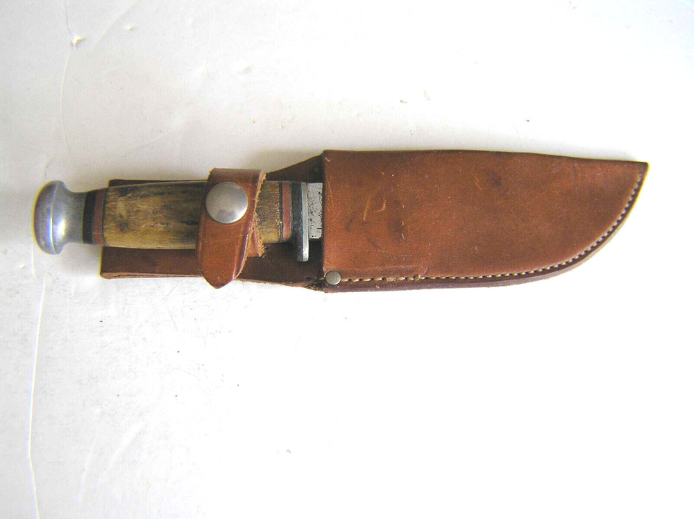1940-65 CASE Fixed Blade Hunting Knife w/ Sheath, Stag Handle