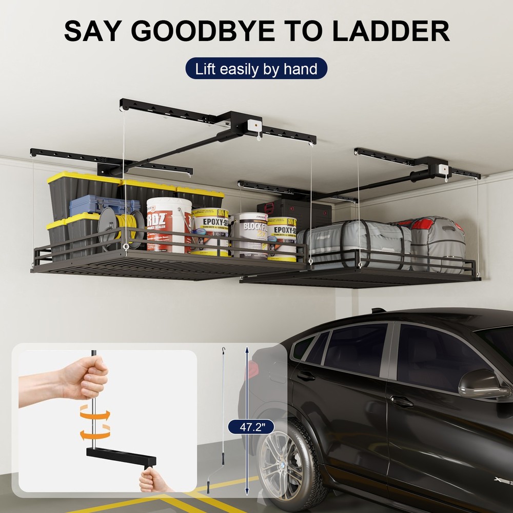 LoJok Heavy-Duty 4x4 FT Overhead Garage Ceiling Storage Rack (Triangular Style)
