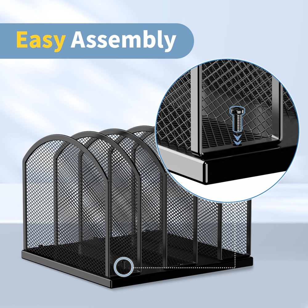 5-Section Vertical Desktop Organizer, 5-Section Mesh File Folder Stand Sorter...