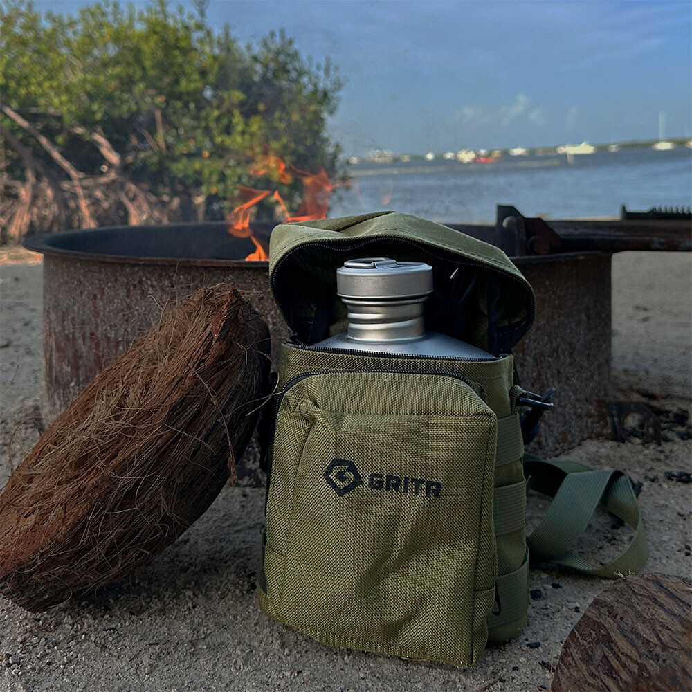 GRITR Titanium Canteen Mess Kit, Camping Open Fire Cookware Set w/ Storage Bag