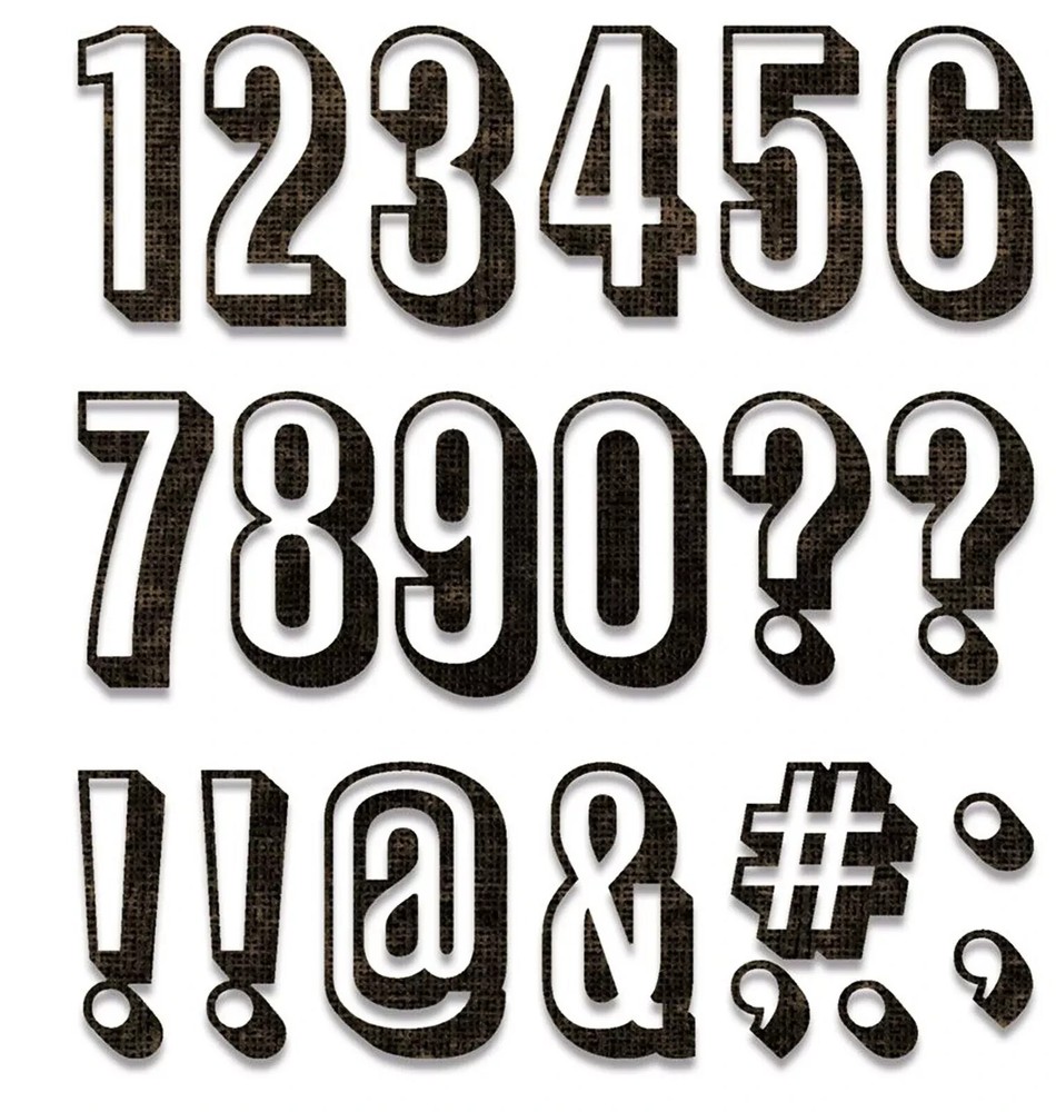 Sizzix Thinlits Tim Holtz Alphanumeric Shadow Numbers Cutting Dies 664808 New