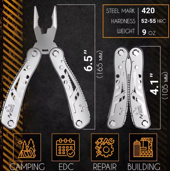 24-In-1 Multitool Pliers Multi Tool with Safety Locking and Pocket Sheath