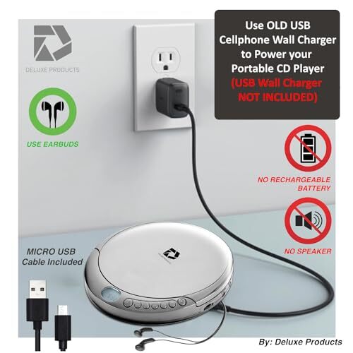 Deluxe Products CD Player Portable with 60 Second Anti Skip, Assorted Styles