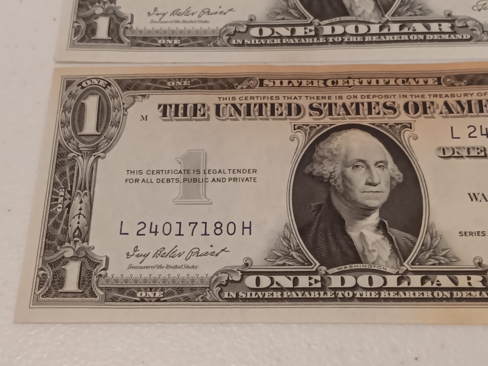 2 Consecutive- 1935e $1 Blue Seal Silver Certificates- LH Block