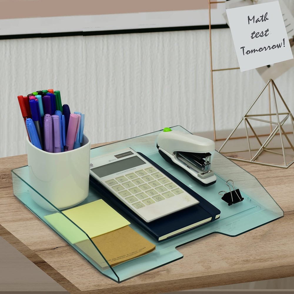 Stackable Letter Tray Single Side Load, Plastic, Desktop File Organizer (Clea...