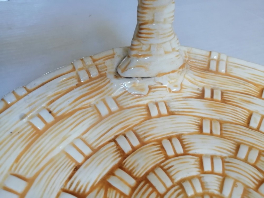 Studio Pottery Weaved Ceramic Basket Signed Hand made