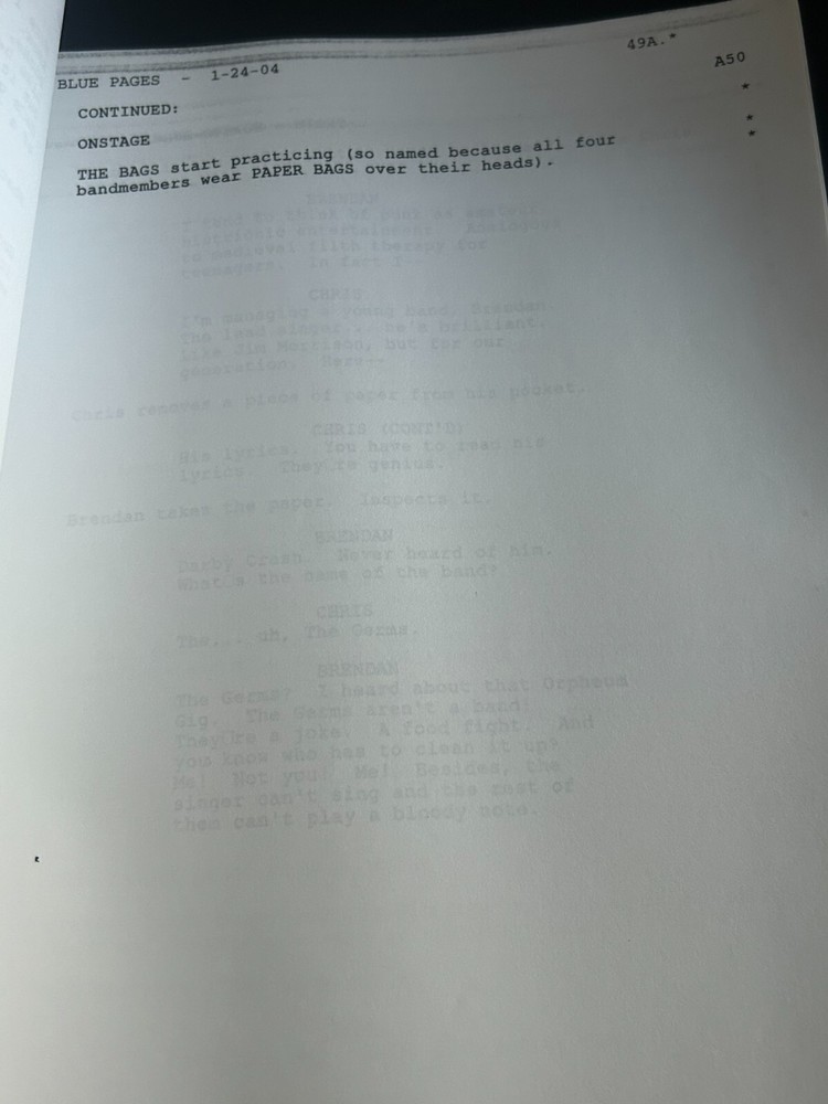 ORIGINAL SHOOTING SCRIPT WHAT WE DO IS SECRET SHANE WEST BIJOU PHILLIPS