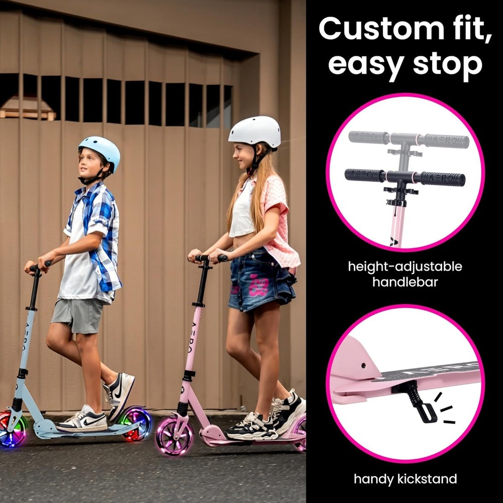 Kick Scooter Foldable Adjustable Light Up Wheels Hand Brake Shock Absorption