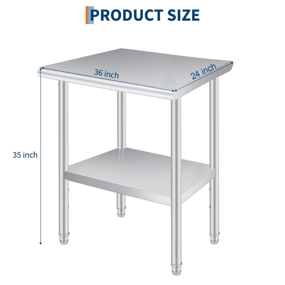 Stainless Steel Work Table Commercial Prep Table 24 x 36 Inches