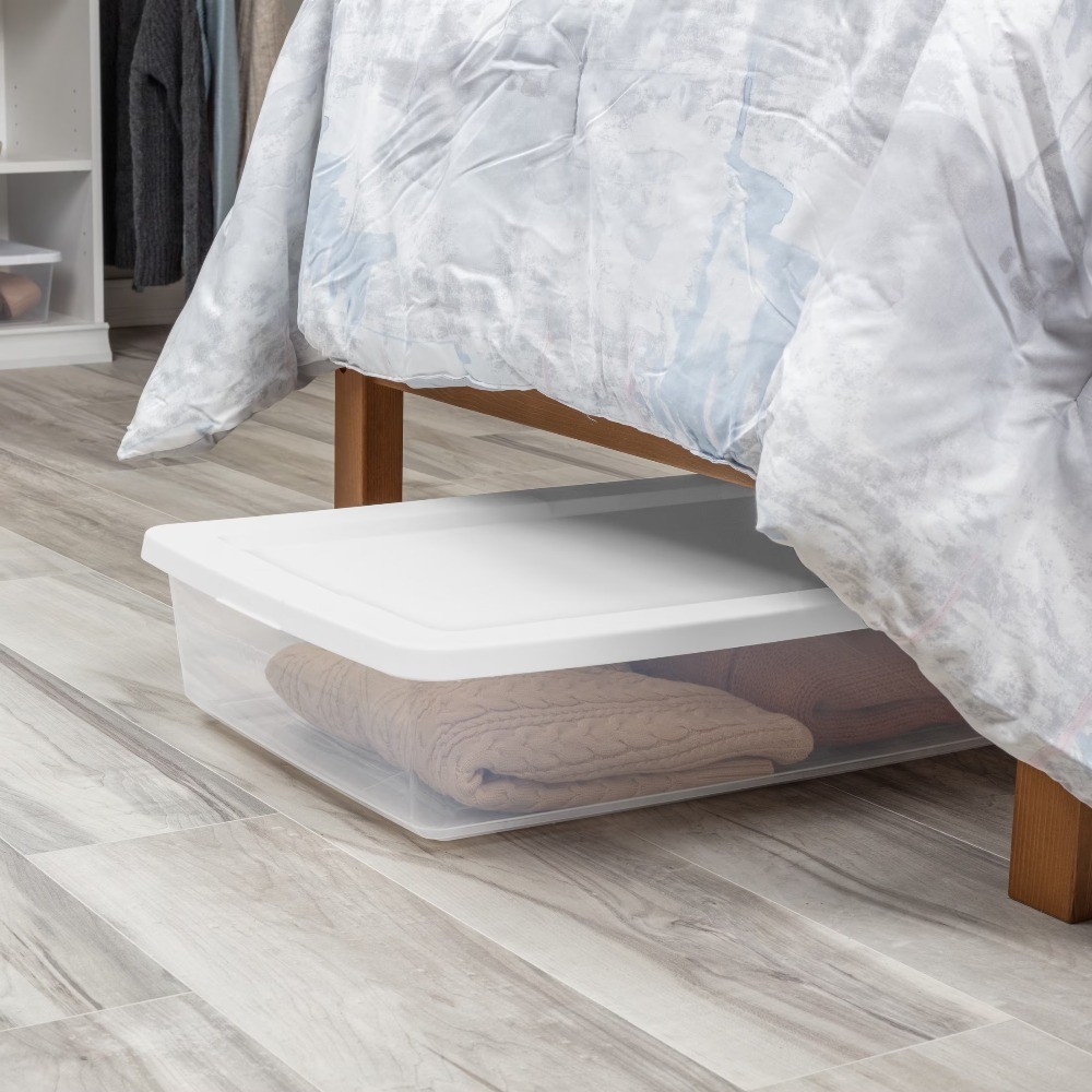 41 Quart Medium Storage Bin, Clear Plastic Underbed Storage Container