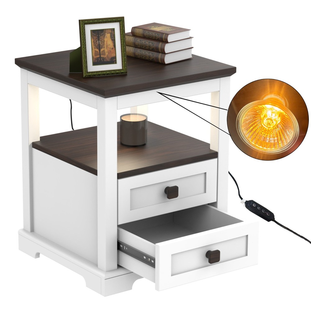 18" Nightstand with Scented Candle & Dimer Timer Lamp, Wood End Table Side Table