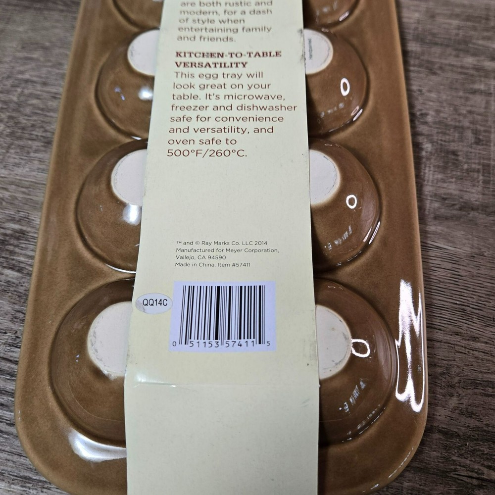 Rachael Ray Stoneware 12-Cup Deep Rich Brown Deviled Egg Dish Oblong Tray