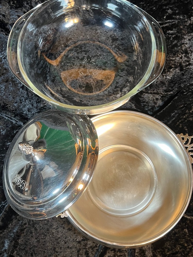 Vintage 2 Quart Covered Caserole/Server, Sheffield Silver Plate, Pyrex Bowl