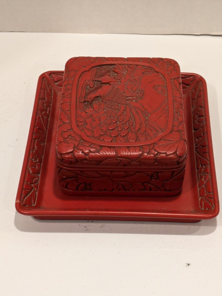 BOX Kamakura carving accessory case flower bird Japan storage