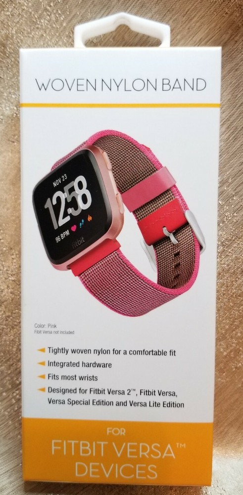 WOVEN NYLON PINK BAND FOR FITBIT VERSA DEVICES