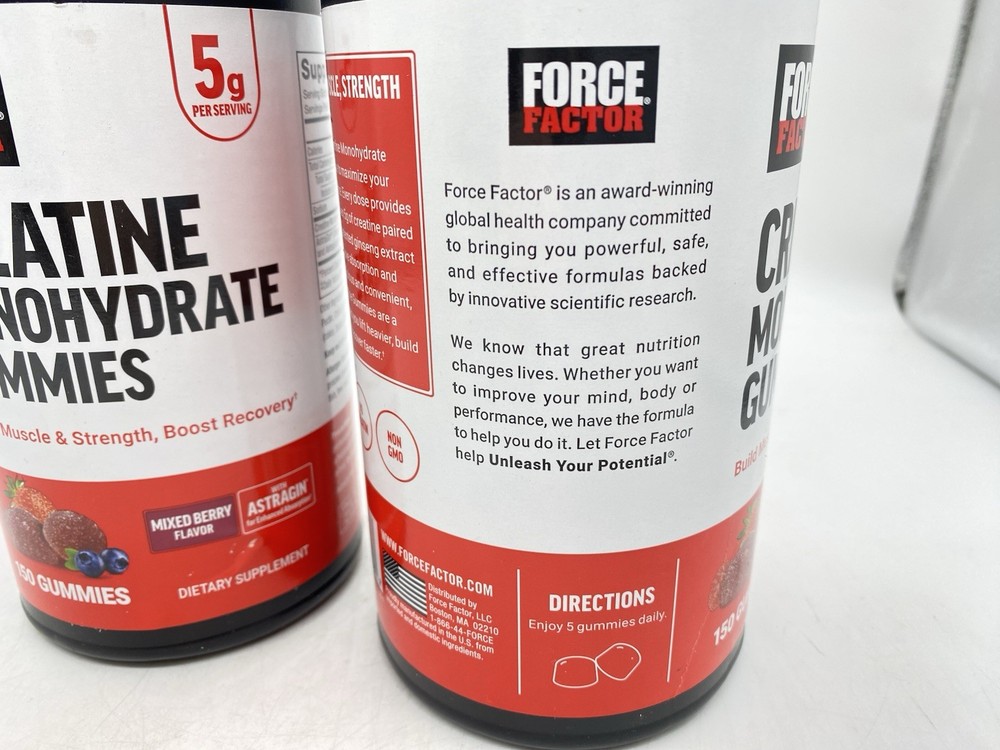 Force Factor Creatine Monohydrate Gummies, 5g, 2 Pack - 150 Ct, Mixed Berry