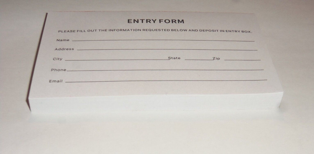 Contest Entry Forms 100 Forms Per Pad Blank Sheets 5in wide 3in tall
