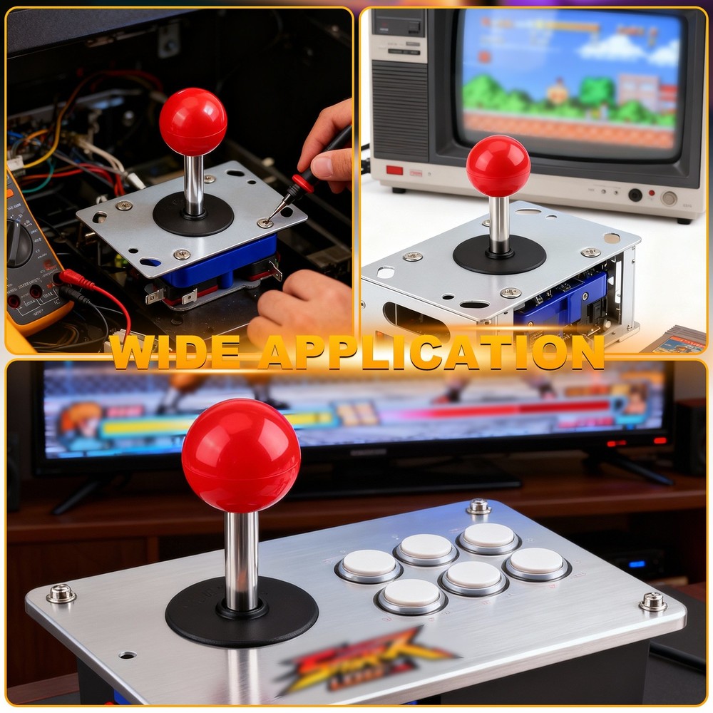 Arcade Joystick, 8 Ways Competition Style Long Handle Joystick, Bright Red