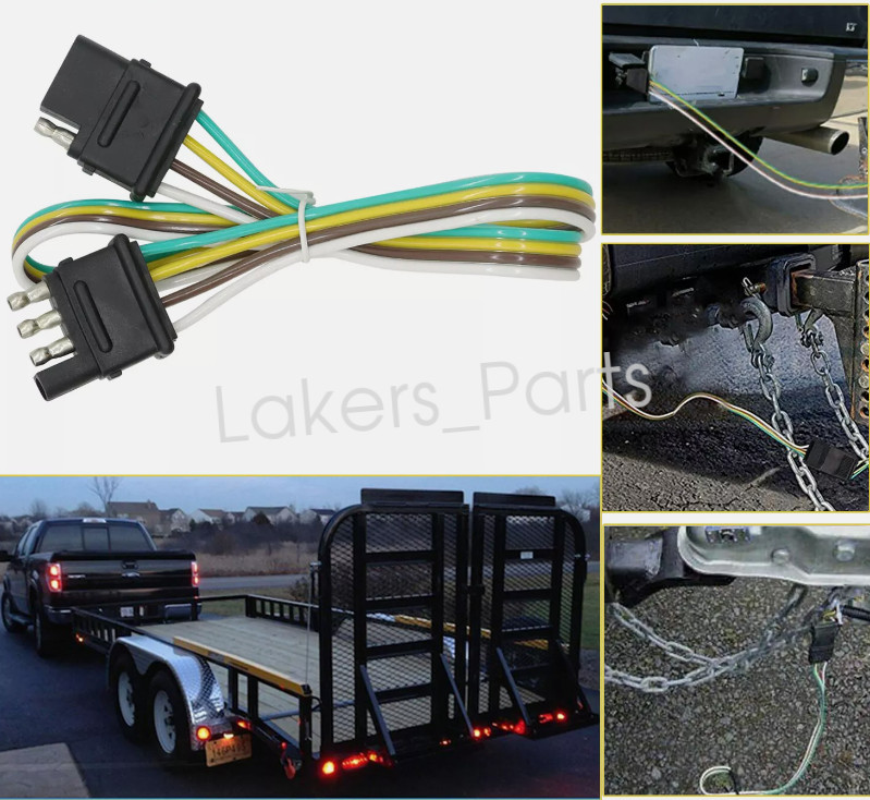 2ft 4-Pin Plug 18 AWG Flat Wire Connector Trailer Light Wiring Harness Extension