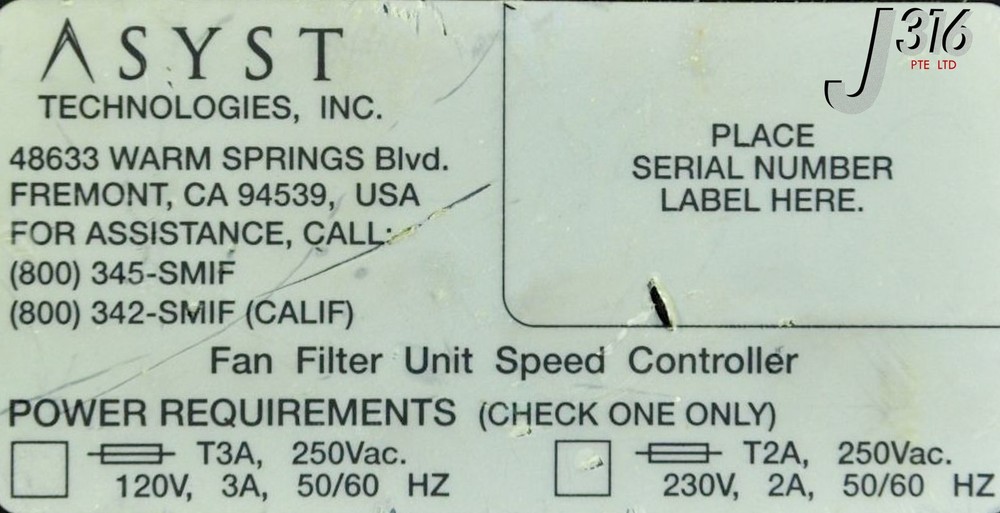 206 ASYST CFM CONTROL, FAN FILTER UNIT SPEED CONTROLLER C0094-0860-02