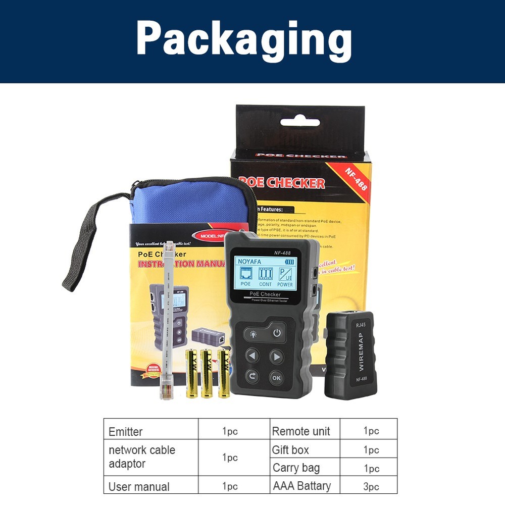 Network Cable Tester LAN Wire Network Cable PoE Detector Voltage Current Tester