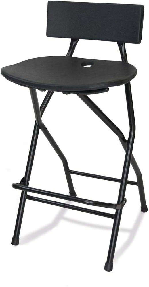Titanpro Folding Bar Stool with Backrest - Black Metal Frame Stool with Back Sup