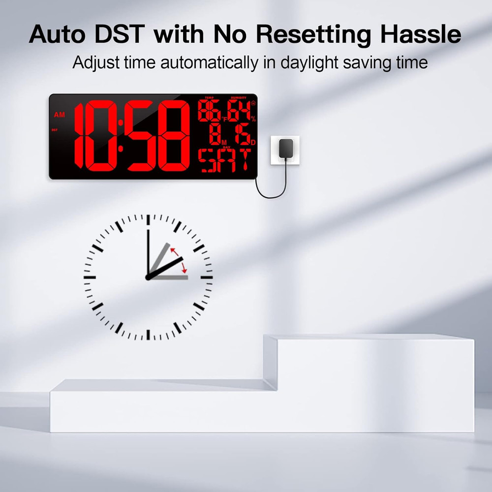 [Oversized] 18" Large Digital Wall Clock with Remote Control, Auto-Dimming Digit