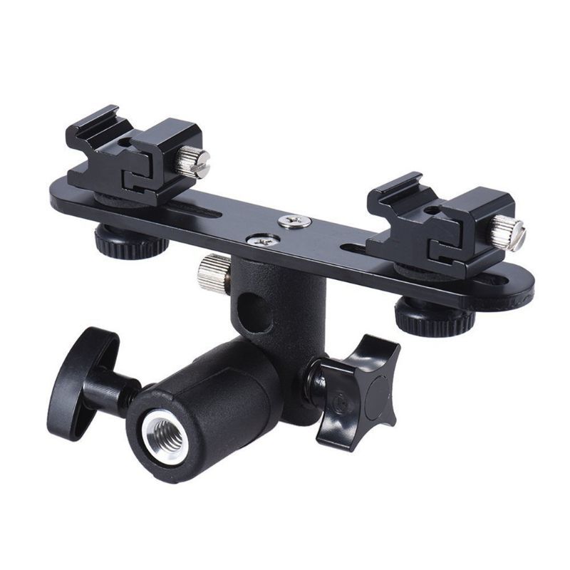 Double Hot Shoe Bracket Light LED Microphones Studio Video Camera