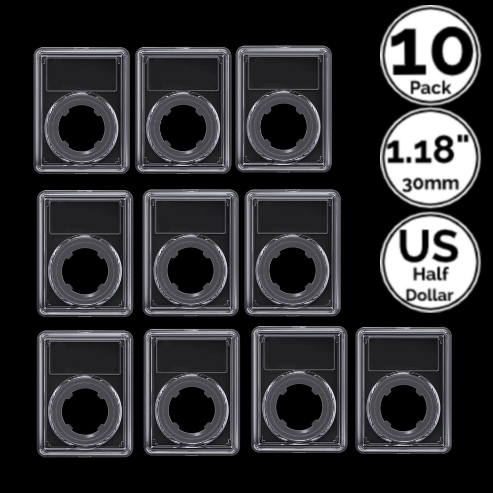 10 Pack 30 mm Ring Slab Coin Snap Holders For US Half Dollar