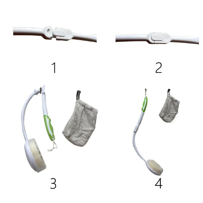 Back Scrubber Bath Brush for Shower Curved Long Handle, Foldable White