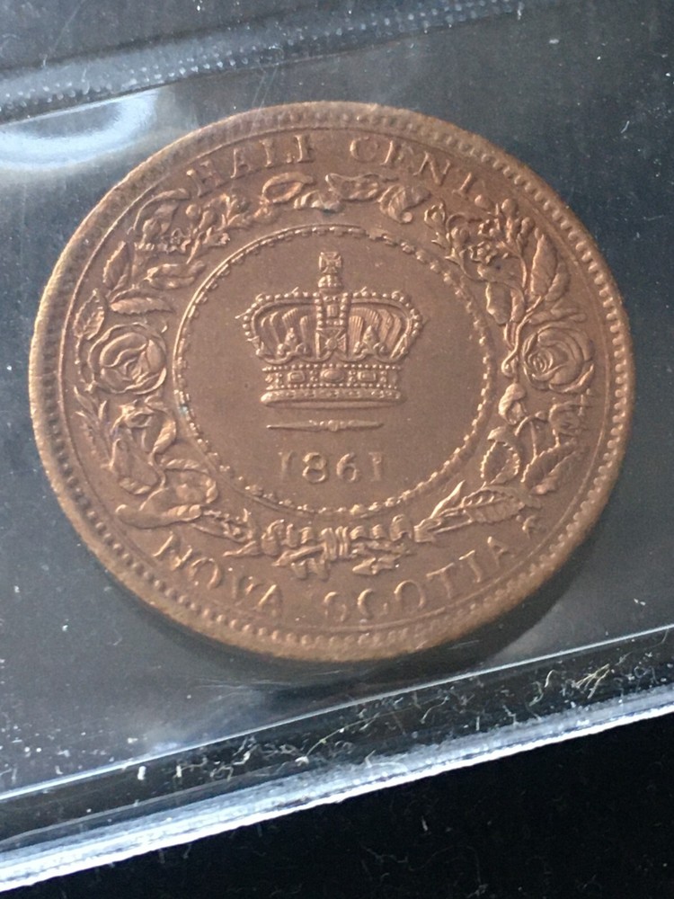 1861 ICCS Graded Nova Scotia, 1/2 Cent, **MS-60 Cleaned**