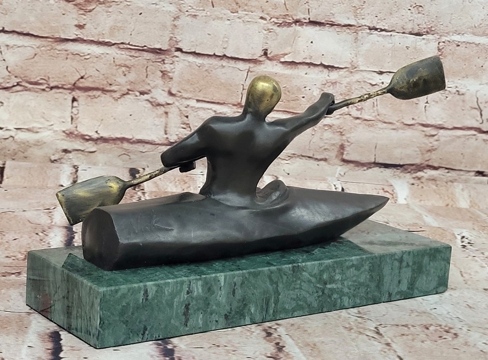 100% Solid Bronze by Lost Wax Method Man Canoer Mid Century Masterpiece Artwork
