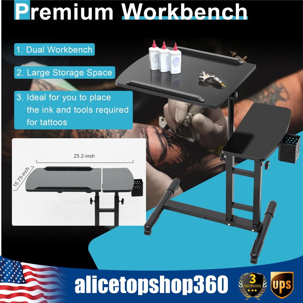 Mobile Tattoo WorkStation Adjustable Tattoo Tray Work Station Supply Desk Table
