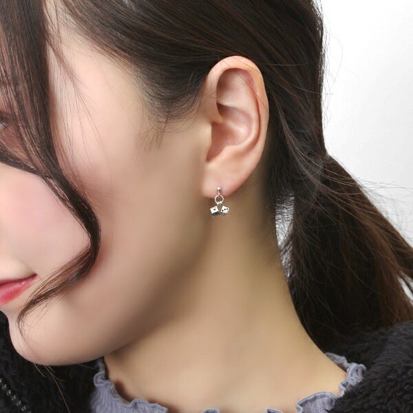 Double Dice Charm Stud Earring (Single) Sterling Silver 925